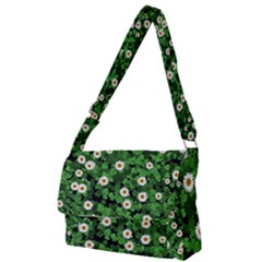 Daisies Clovers Lawn Digital Drawing Background Full Print Messenger Bag (s) by Ravend