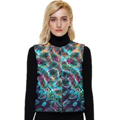 Fractal Abstract Waves Background Wallpaper Women s Button Up Puffer Vest by Ravend