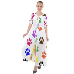 Pawprints-paw-prints-paw-animal Waist Tie Boho Maxi Dress