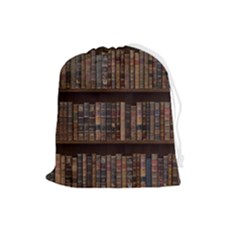 Old Bookshelf Orderly Antique Books Drawstring Pouch (large) by Ravend