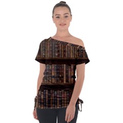 Old Bookshelf Orderly Antique Books Off Shoulder Tie-up T-shirt