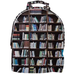 Book Collection In Brown Wooden Bookcases Books Bookshelf Library Mini Full Print Backpack