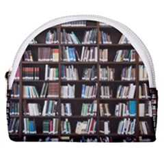 Book Collection In Brown Wooden Bookcases Books Bookshelf Library Horseshoe Style Canvas Pouch by Ravend