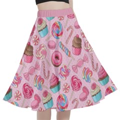 Lollipop Candy Macaroon Cupcake Donut A-line Full Circle Midi Skirt With Pocket by flowerland