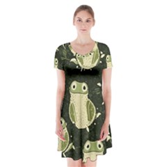 Frog Pattern Short Sleeve V-neck Flare Dress by Valentinaart