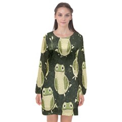 Frog Pattern Long Sleeve Chiffon Shift Dress  by Valentinaart