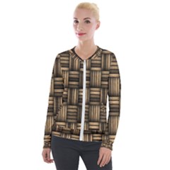 Brown Weaving Texture, Macro, Brown Wickerwork Velvet Zip Up Jacket by nateshop