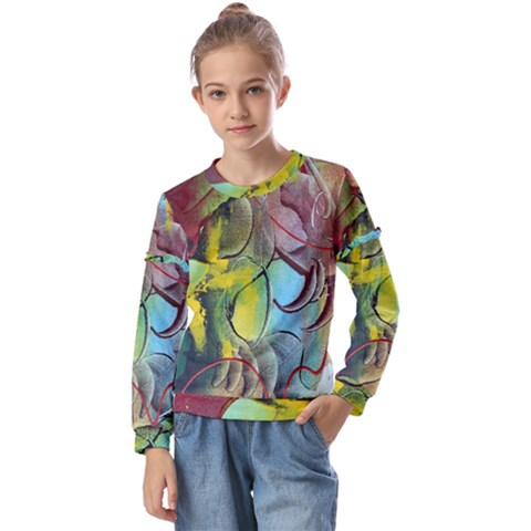 Detail Of A Bright Abstract Painted Art Background Texture Colors Kids  Long Sleeve T-shirt With Frill  by Ndabl3x