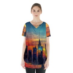 New York City Skyline Usa Skirt Hem Sports Top