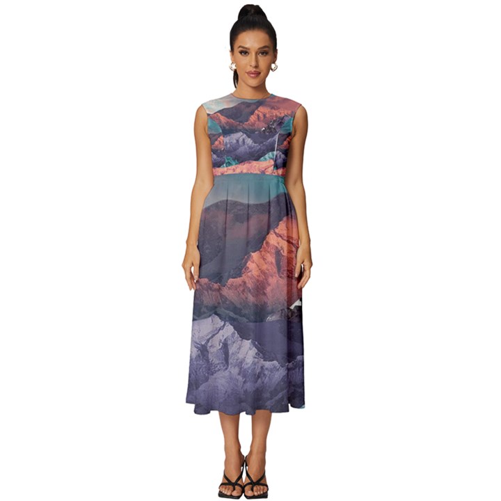 Adventure Psychedelic Mountain Sleeveless Round Neck Midi Dress