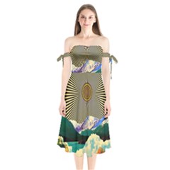 Surreal Art Psychadelic Mountain Shoulder Tie Bardot Midi Dress by Ndabl3x