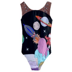 Girl Bed Space Planet Spaceship Kids  Cut-out Back One Piece Swimsuit