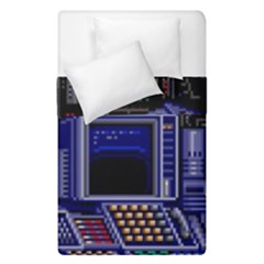 Blue Computer Monitor With Chair Game Digital Art Duvet Cover Double Side (single Size)