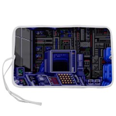 Blue Computer Monitor With Chair Game Digital Art Pen Storage Case (m) by Bedest