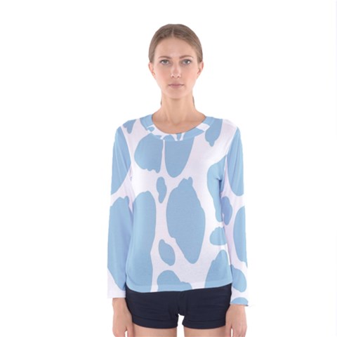 Cow Print, Aesthetic, Y, Blue, Baby Blue, Pattern, Simple Women s Long Sleeve T-shirt by nateshop