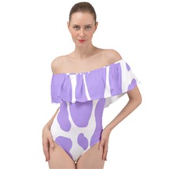 Cow Print, Aesthetic,violelilac, Animal, Purple, Simple Off Shoulder Velour Bodysuit 