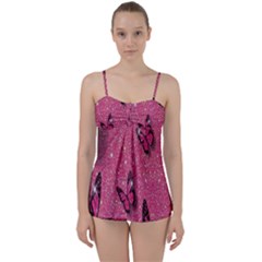 Butterfly, Girl, Pink, Wallpaper Babydoll Tankini Set by nateshop