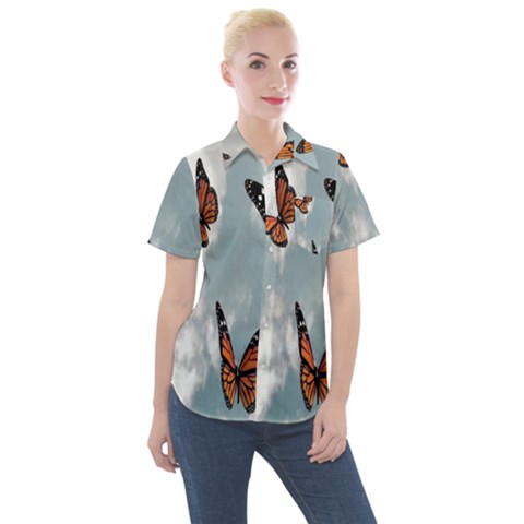 Aesthetic Butterfly , Butterflies, Nature, Women s Short Sleeve Pocket Shirt by nateshop