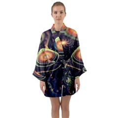 Psychedelic Trippy Abstract 3d Digital Art Long Sleeve Satin Kimono