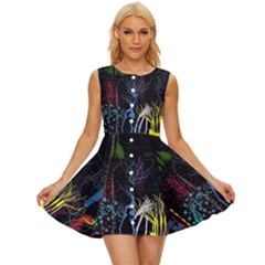 Art Design Graphic Neon Tree Artwork Sleeveless Button Up Dress