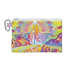 Multicolored Optical Illusion Painting Psychedelic Digital Art Canvas Cosmetic Bag (medium)