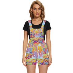 Multicolored Optical Illusion Painting Psychedelic Digital Art Short Overalls