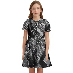 Black And Gray Circuit Board Computer Microchip Digital Art Kids  Bow Tie Puff Sleeve Dress by Bedest