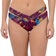 Psychedelic Digital Art Colorful Flower Abstract Multi Colored Double Strap Halter Bikini Bottoms by Bedest