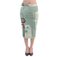 Green Red And White Line Digital Abstract Art Midi Pencil Skirt