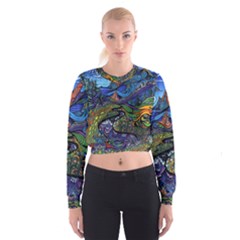 Multicolored Abstract Painting Artwork Psychedelic Colorful Cropped Sweatshirt by Bedest