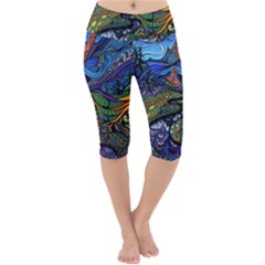 Multicolored Abstract Painting Artwork Psychedelic Colorful Lightweight Velour Cropped Yoga Leggings