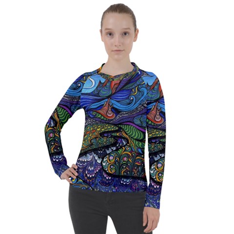 Multicolored Abstract Painting Artwork Psychedelic Colorful Women s Pique Long Sleeve T-shirt by Bedest