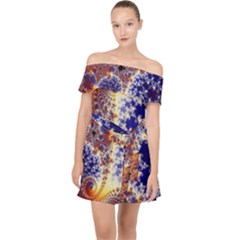 Psychedelic Colorful Abstract Trippy Fractal Mandelbrot Set Off Shoulder Chiffon Dress