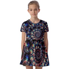 Psychedelic Colorful Abstract Trippy Fractal Kids  Short Sleeve Pinafore Style Dress by Bedest