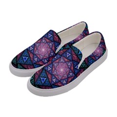 Purple Psychedelic Art Pattern Mosaic Design Fractal Art Women s Canvas Slip Ons