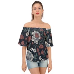 Flower Pattern Off Shoulder Short Sleeve Top