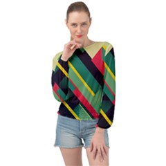 Abstract Geometric Design Pattern Banded Bottom Chiffon Top