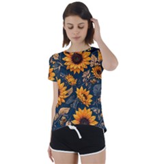 Flower Pattern Spring Short Sleeve Open Back T-shirt