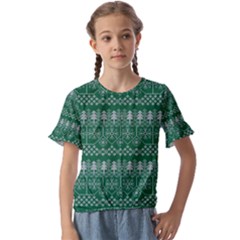 Christmas Knit Digital Kids  Cuff Sleeve Scrunch Bottom T-shirt