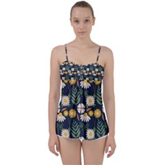 Flower Grey Pattern Floral Babydoll Tankini Top by Dutashop