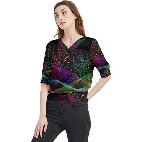 Particles Waves Line Multicoloured Quarter Sleeve Blouse by Proyonanggan