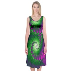 Fractal Spiral Purple Art Green Art Midi Sleeveless Dress by Proyonanggan