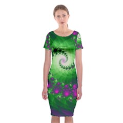 Fractal Spiral Purple Art Green Art Classic Short Sleeve Midi Dress by Proyonanggan