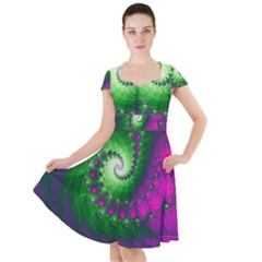 Fractal Spiral Purple Art Green Art Cap Sleeve Midi Dress by Proyonanggan