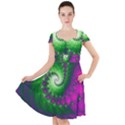 Fractal Spiral Purple Art Green Art Cap Sleeve Midi Dress View1