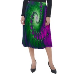 Fractal Spiral Purple Art Green Art Classic Velour Midi Skirt  by Proyonanggan