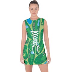 Golf Course Par Golf Course Green Lace Up Front Bodycon Dress by Sarkoni