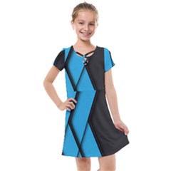 Blue Black Abstract Background, Geometric Background Kids  Cross Web Dress by nateshop