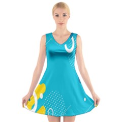 Blue Yellow Abstraction, Creative Backgroun V-neck Sleeveless Dress by nateshop