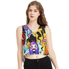 Cartoon Graffiti, Art, Black, Colorful, Wallpaper V-neck Cropped Tank Top by nateshop